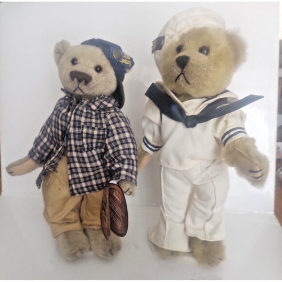 Brass Button Bears Pair of Two Bennet & Casey 20th Century Collection - Picture 1 of 16